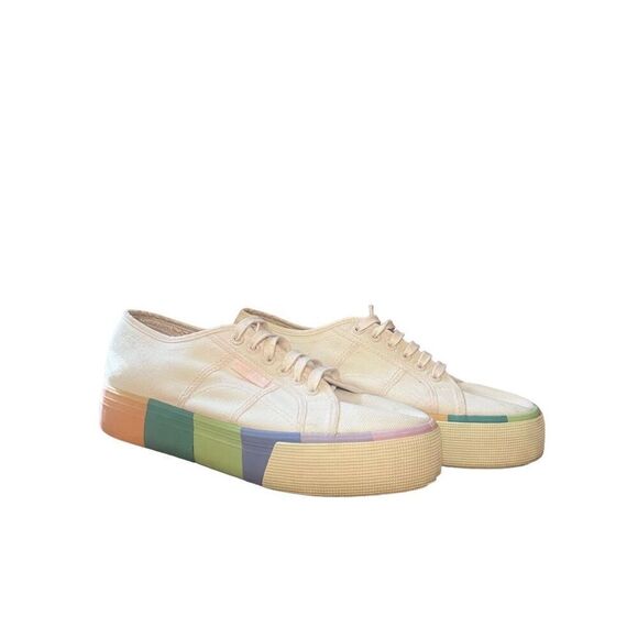 Superga Women's Rainbow Stripe Multicolor Platform Sneakers Size 10W - Picture 1 of 16